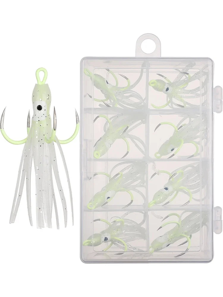 Montage d'un leurre octopus phosphorescent sur hameçon simple pour la pêche en mer