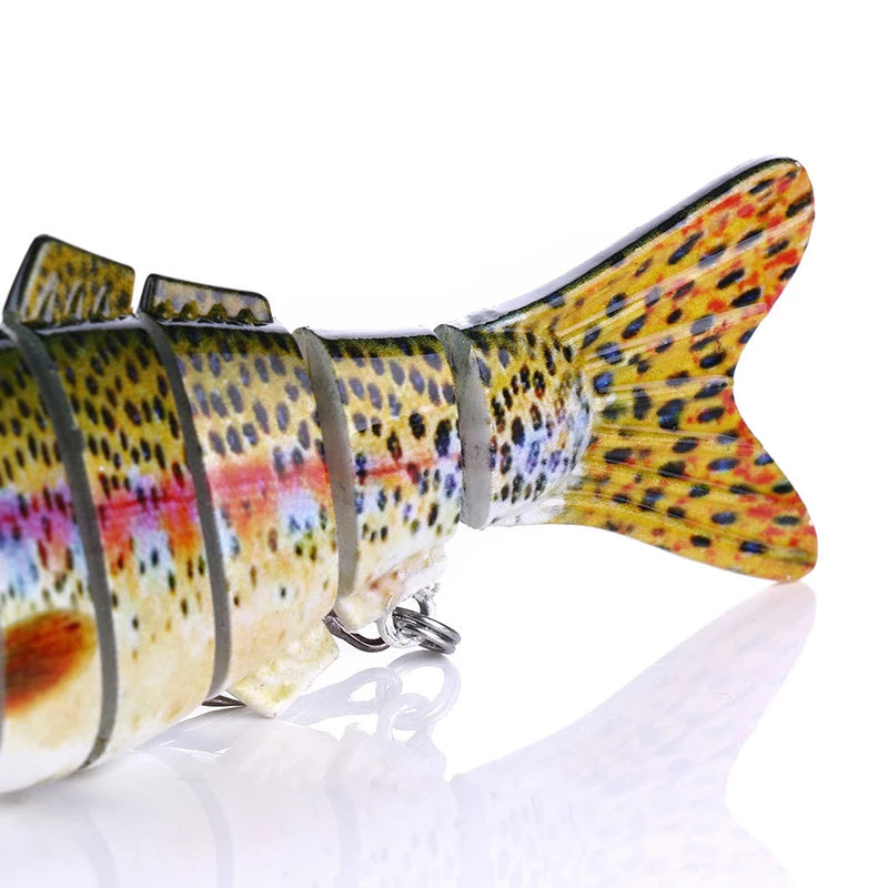 Lot 5 Leurres Nageurs Multi-articulés Pour Pêche Au Bar : Réalistes, Hameçons Triples, Doré, Truite