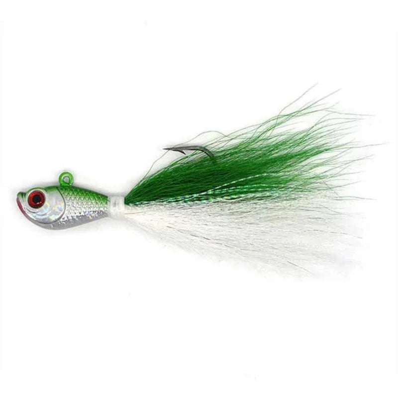 Bucktail jig vert avec jupe bucktail et hameçon pour pêche en eau salée