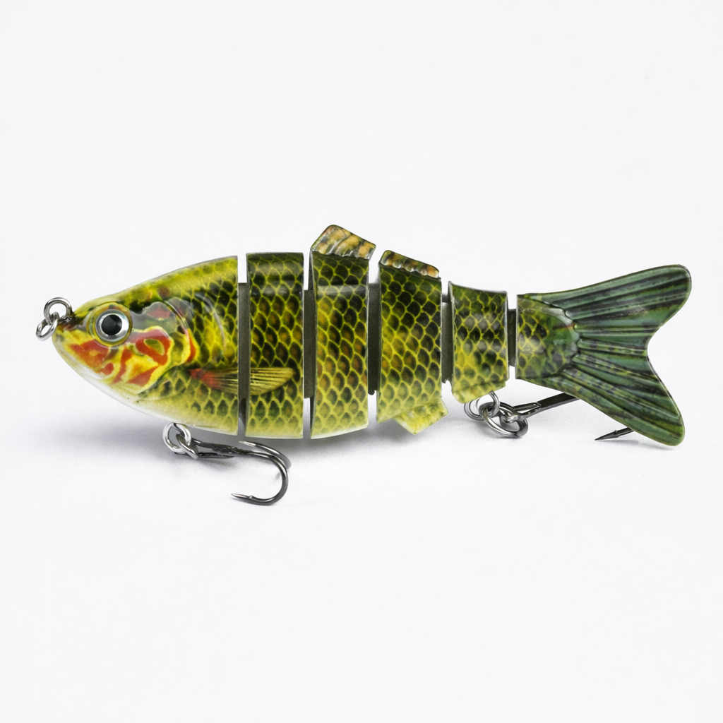 Leurre articulé carnassier 6 segments coloris perche verte nage réaliste en S