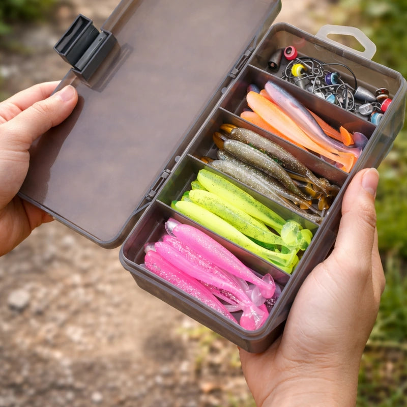 Leurre de pêche – kit de leurres souples présenté en prise en main, idéal pour la pêche aux leurres en eau douce et en mer