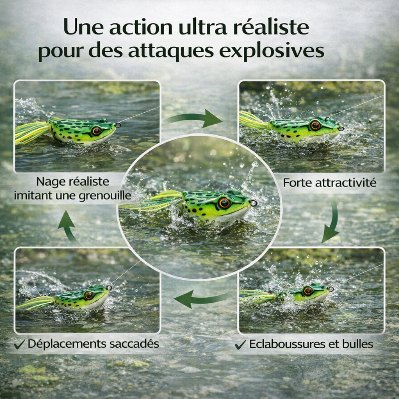 Topwater Grenouille Leurres souples, kit de leurres de pêche à la truite et au bar - Accessoire réaliste - Grenouille - Appât flottant pour eau douce et salée Topwater Grenouille Leurres souples, kit de leurres de pêche à la truite et au bar - Accessoire réaliste - Grenouille - Appât flottant pour eau douce et salée