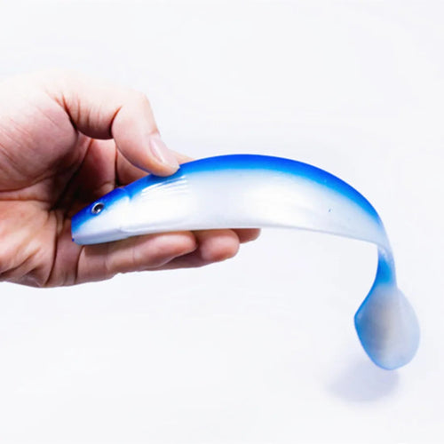 Leurre souple shad 25cm 75g silicone coloris bleu vue de profil