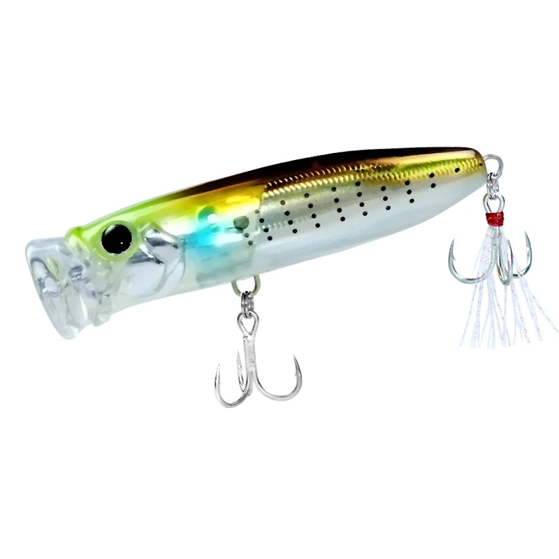 Leurre dur topwater popper 9.5g jaune vert imitation sardine – pêche bar carnassiers surface – Ferraille & Pêche