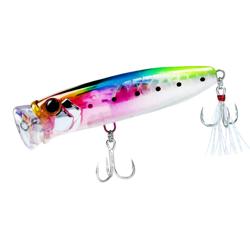Leurre dur topwater popper multicolore 9.5g vert rose – leurre surface bar carnassiers – Ferraille & Pêche