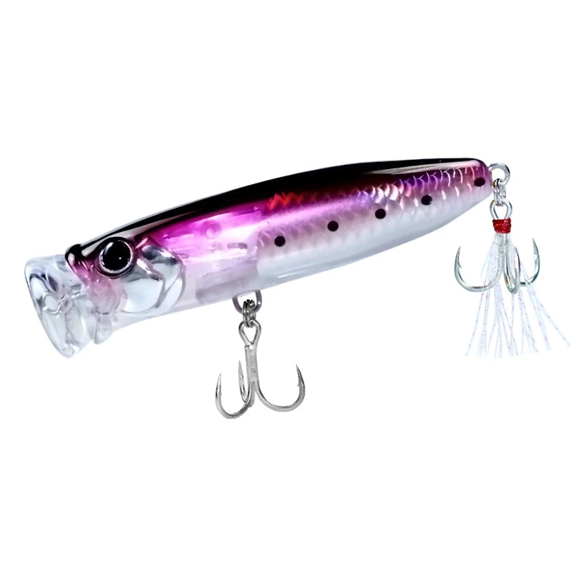 Leurre dur topwater popper rose violet holographique 9.5g – pêche bar surface mer – Ferraille & Pêche