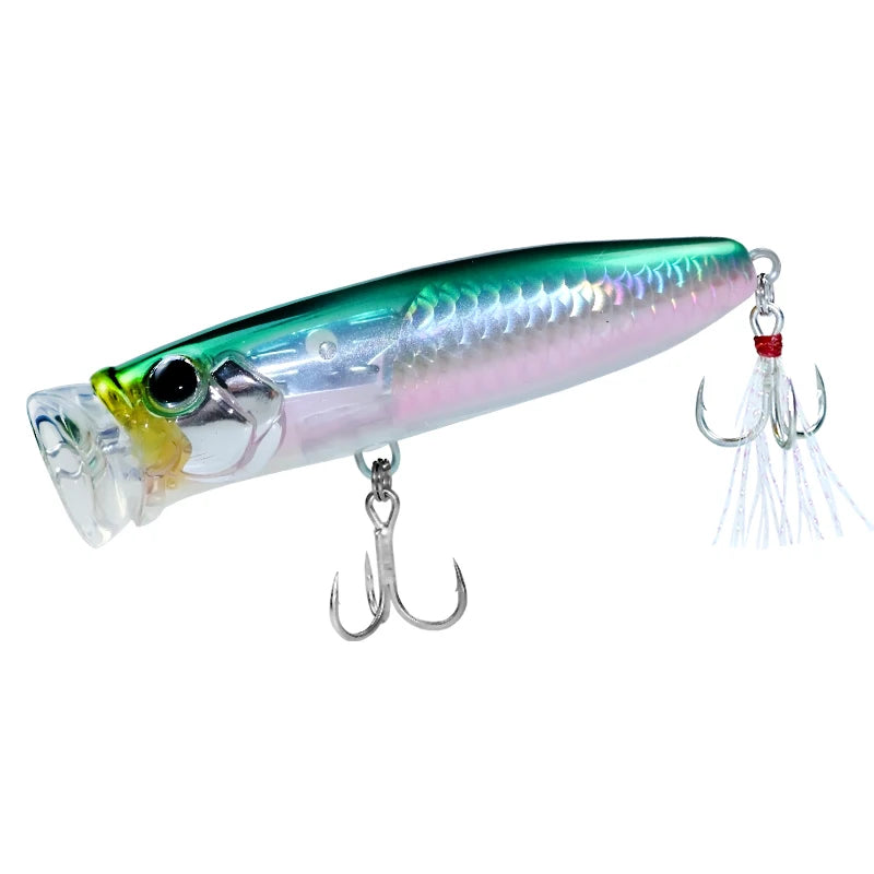 Leurre dur topwater popper 9.5g vert rose holographique – pêche bar surface mer – Ferraille & Pêche