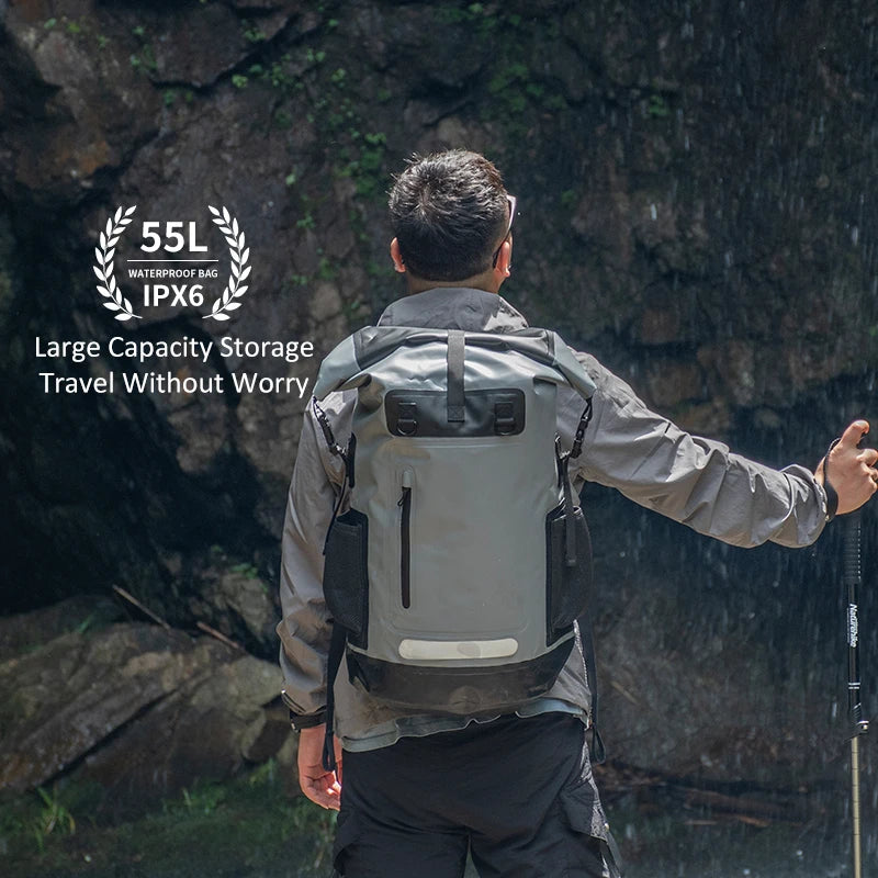 Dimensions et capacité sac à dos pêche étanche 55L