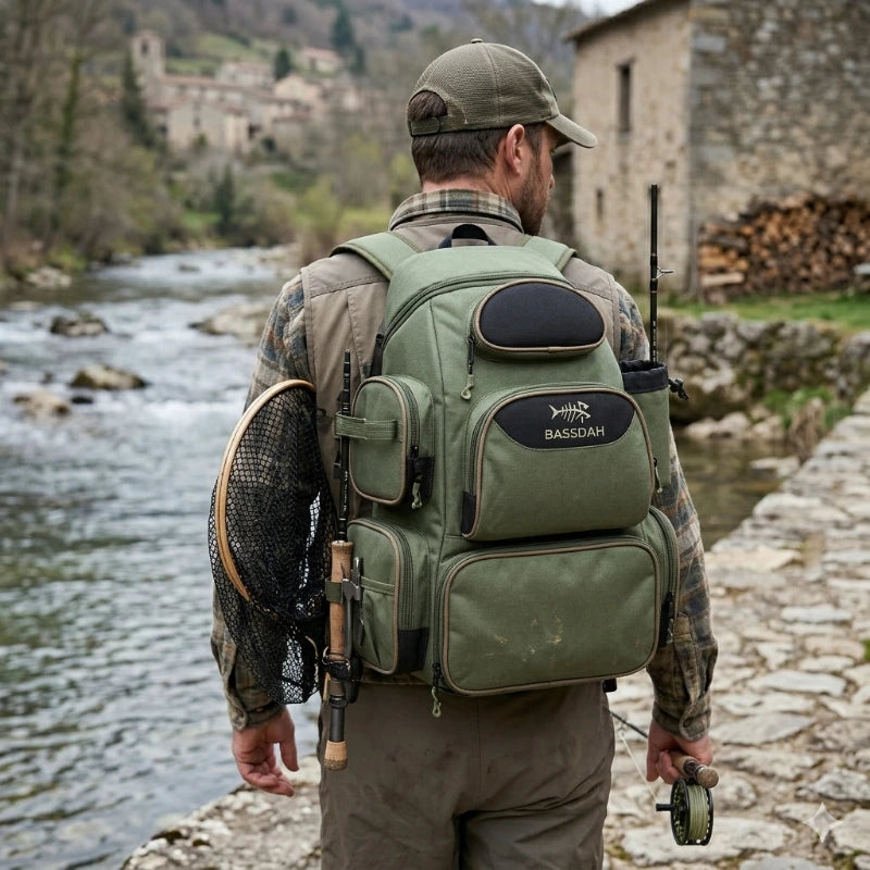 Sac à dos de pêche Bassdash vue dos bretelles ergonomiques