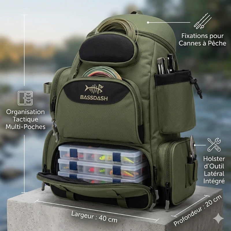 Sac à dos de pêche Bassdash porte-canne latéral