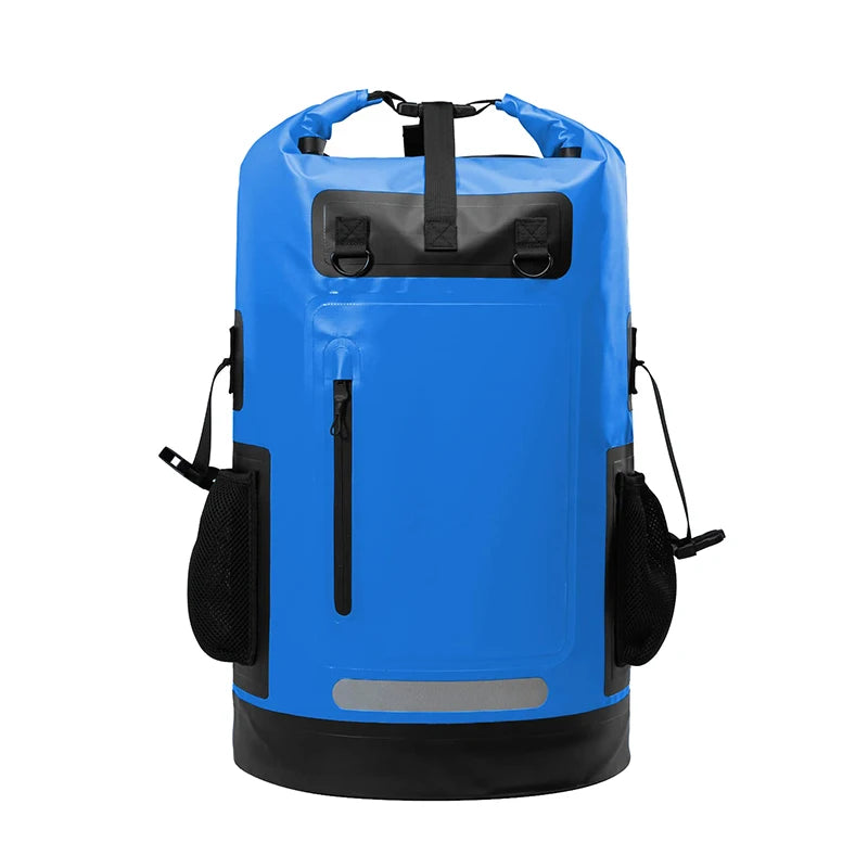 Sac à dos pêche étanche 55L bleu en PVC waterproof